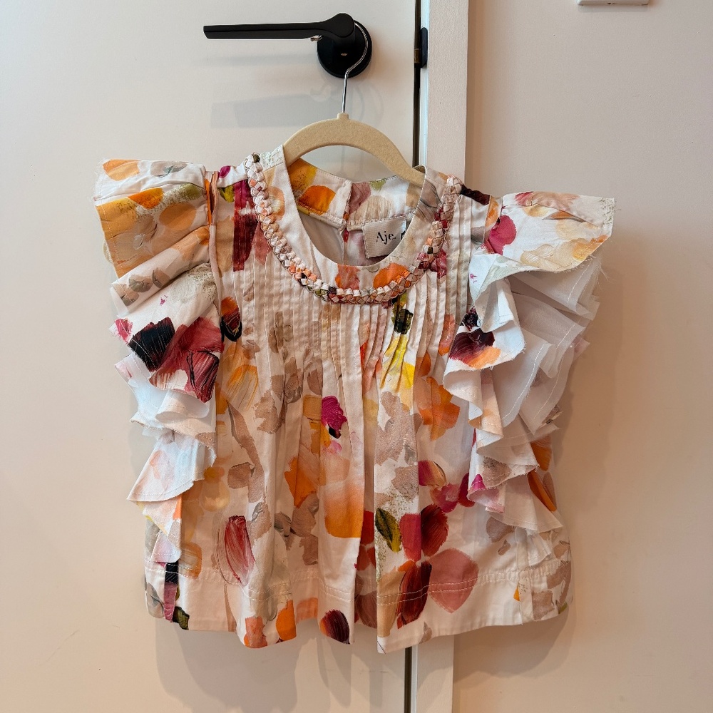 Aje - Dassia Frill Floral Ruffle Sleeve Cropped Top - Size XS - NWT